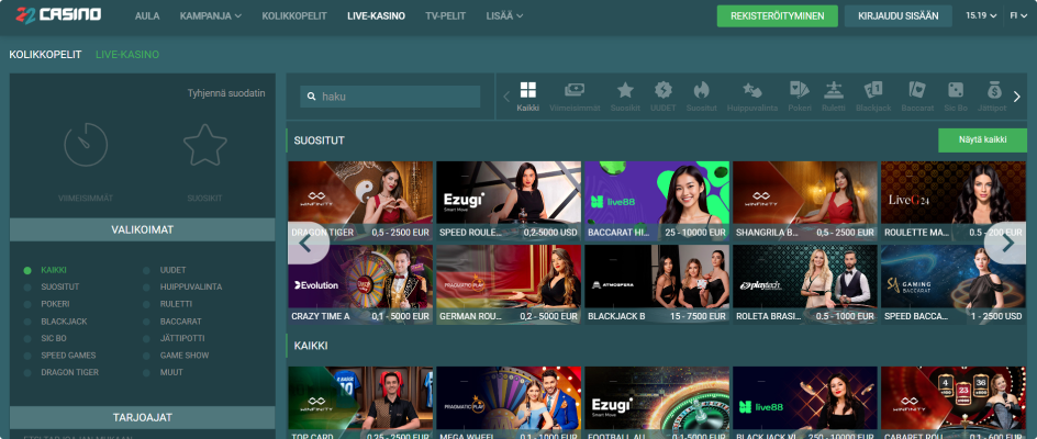 22Casino Live-jälleenmyyjät